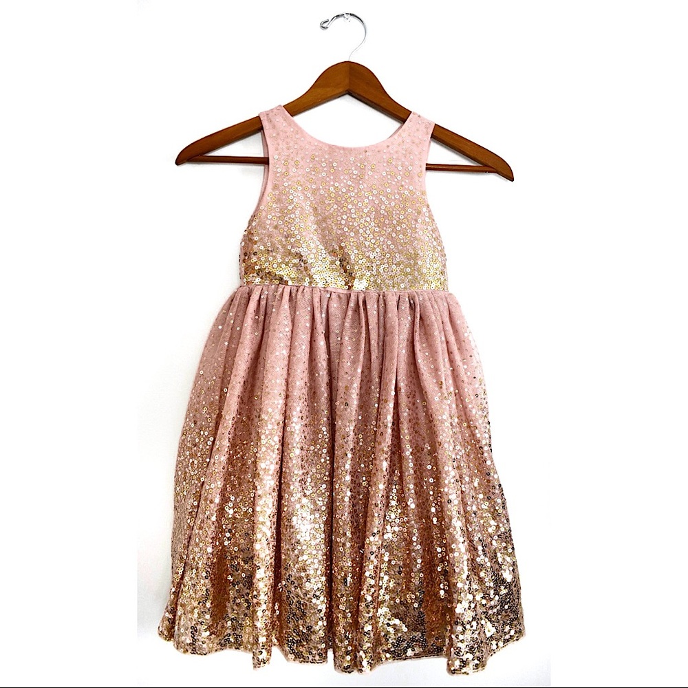 H&M | Pink tulle gold sequin girls formal dress, size 4-5Y